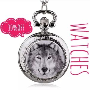 NWOT Kid's Quartz Wolf Pocket Watch Chain